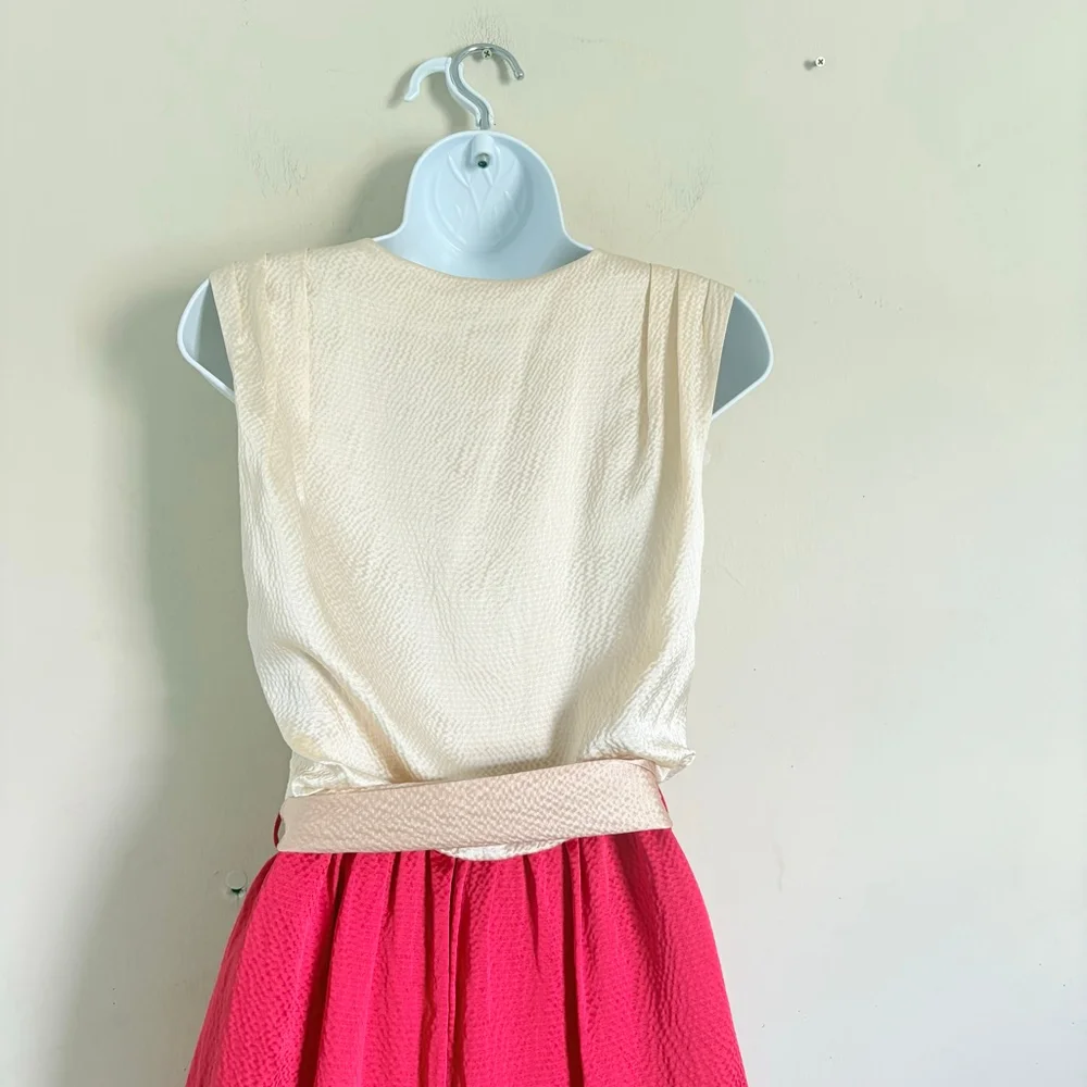 Tory Burch Darya Cream and‎ Red Silk Colorblock Wrap Dress 52111401 Size 0